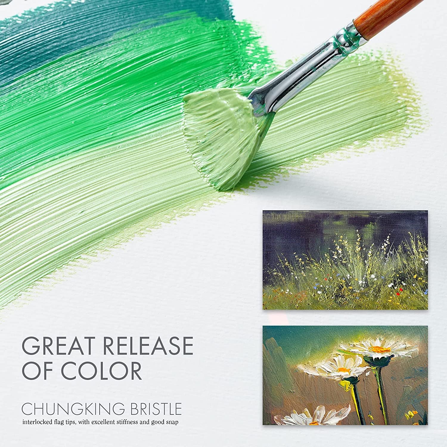 ARTIFY Oil Paint Brushes Set, 15Pcs Professional Natural Chungking Bristle Acrylic Paint Set, Perfect for Oil and Acrylic Painting, Long and Heavy Handle