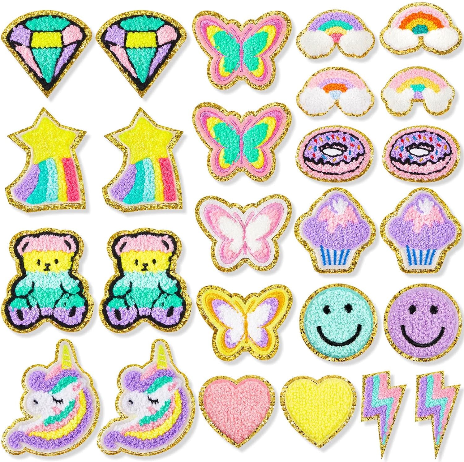 28 Pcs Iron on Patches Colorful Sew Iron on Patch Chenille Embroidered Patches Applique Patches for Clothing Fabric Jackets Jeans Repair Decor Craft (Unicorn Styles)