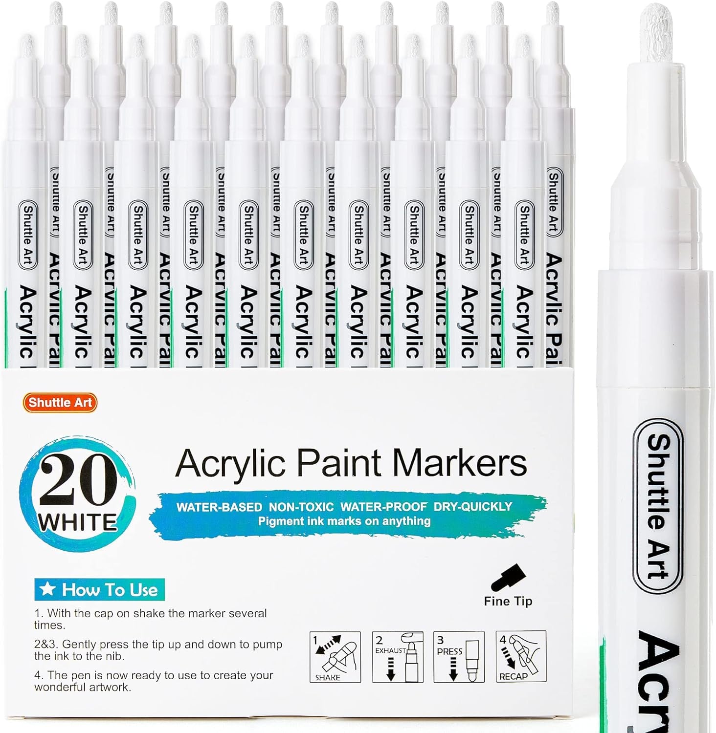 Black Paint Pens, 20 Pack Fine Tip Acrylic Paint Pens, Water-Based Quick Dry Paint Markers for Rock, Wood, Metal, Plastic, Glass, Canvas, Ceramic