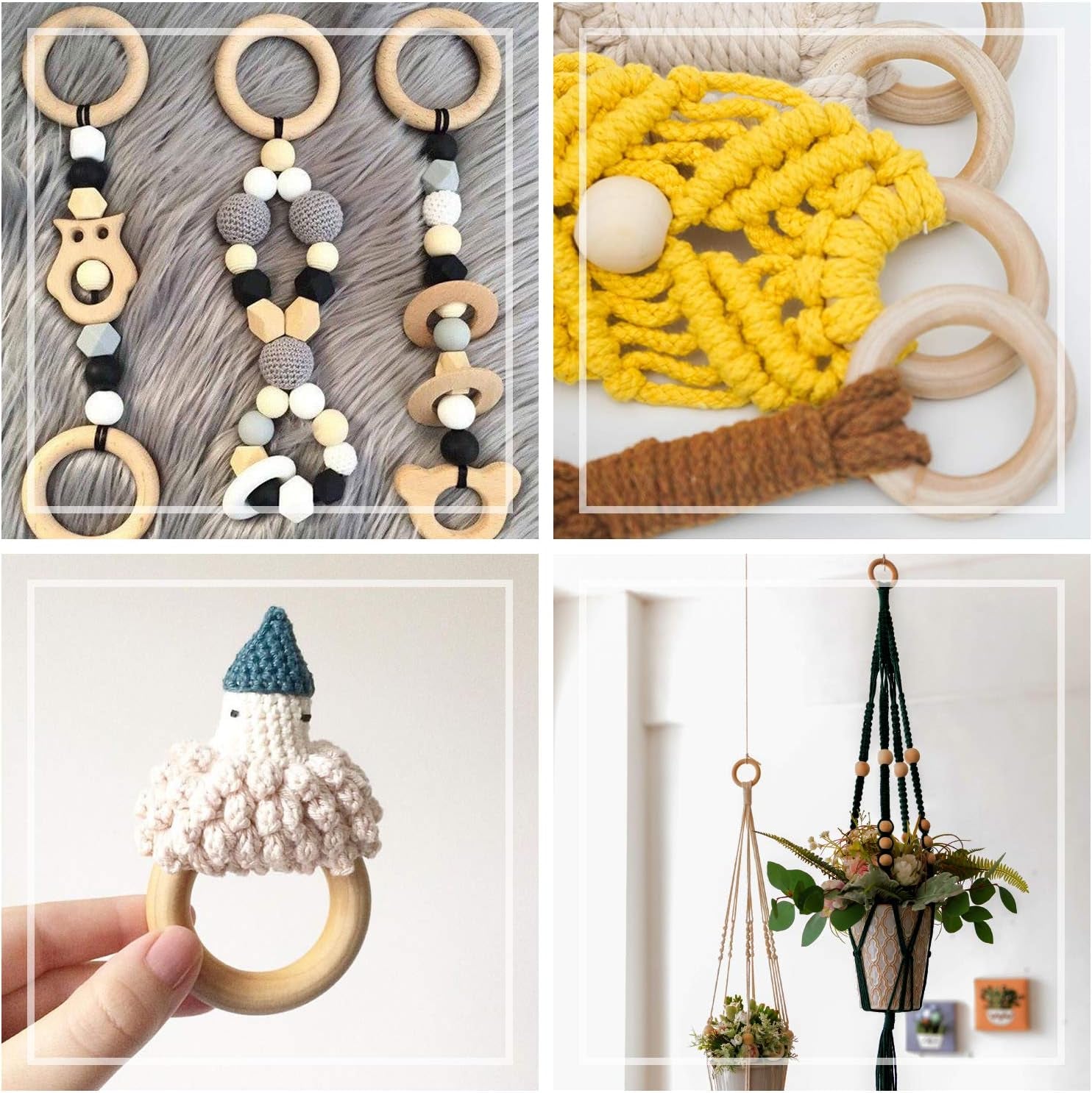 30 Pcs Wooden Rings, Macrame Wooden Rings, Natural Unfinished Solid Wood Rings for DIY Craft Pendant Connectors Jewelry Making (55 Mm)