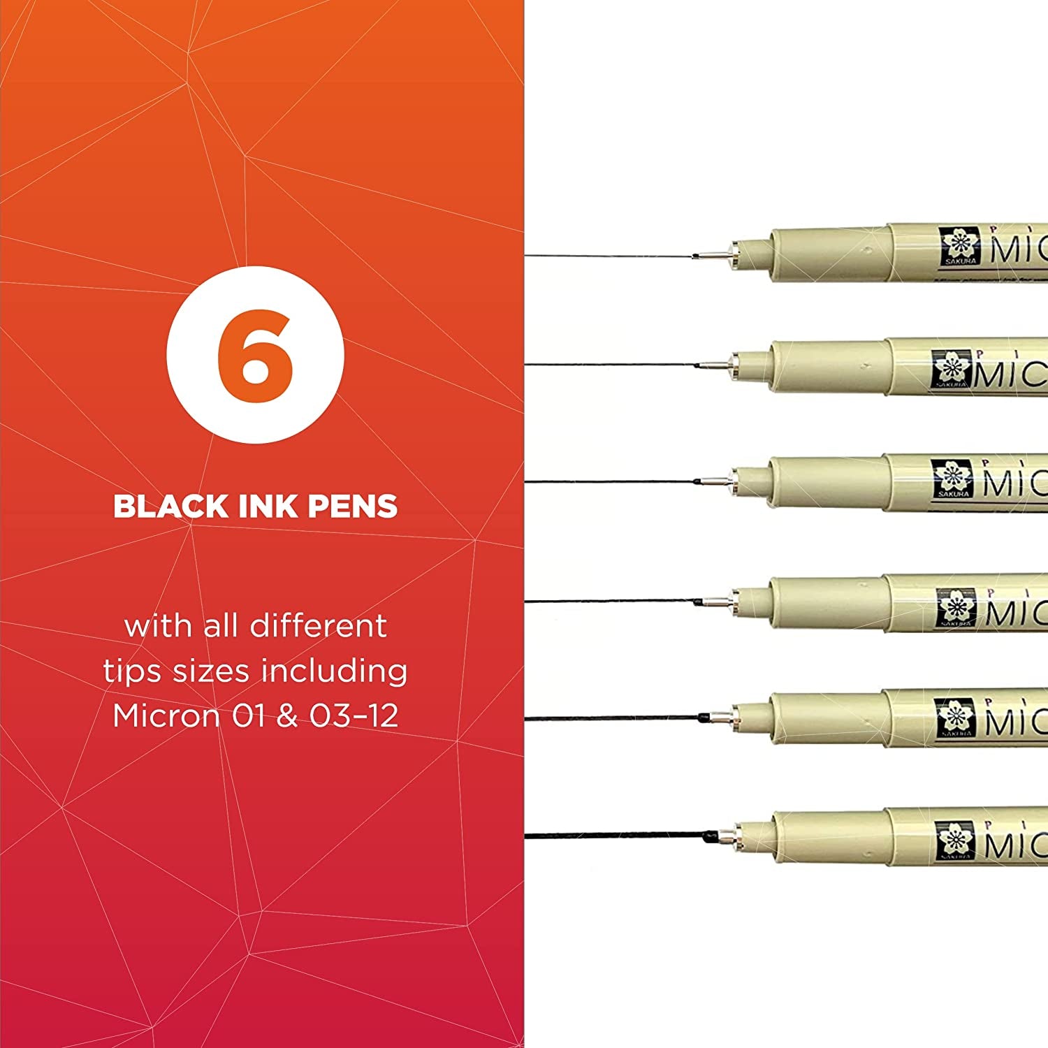 Pigma Micron Fineliner Pens - Archival Black Ink Pens - Pens for Writing, Drawing, or Journaling - Assorted Point Sizes - 6 Pack