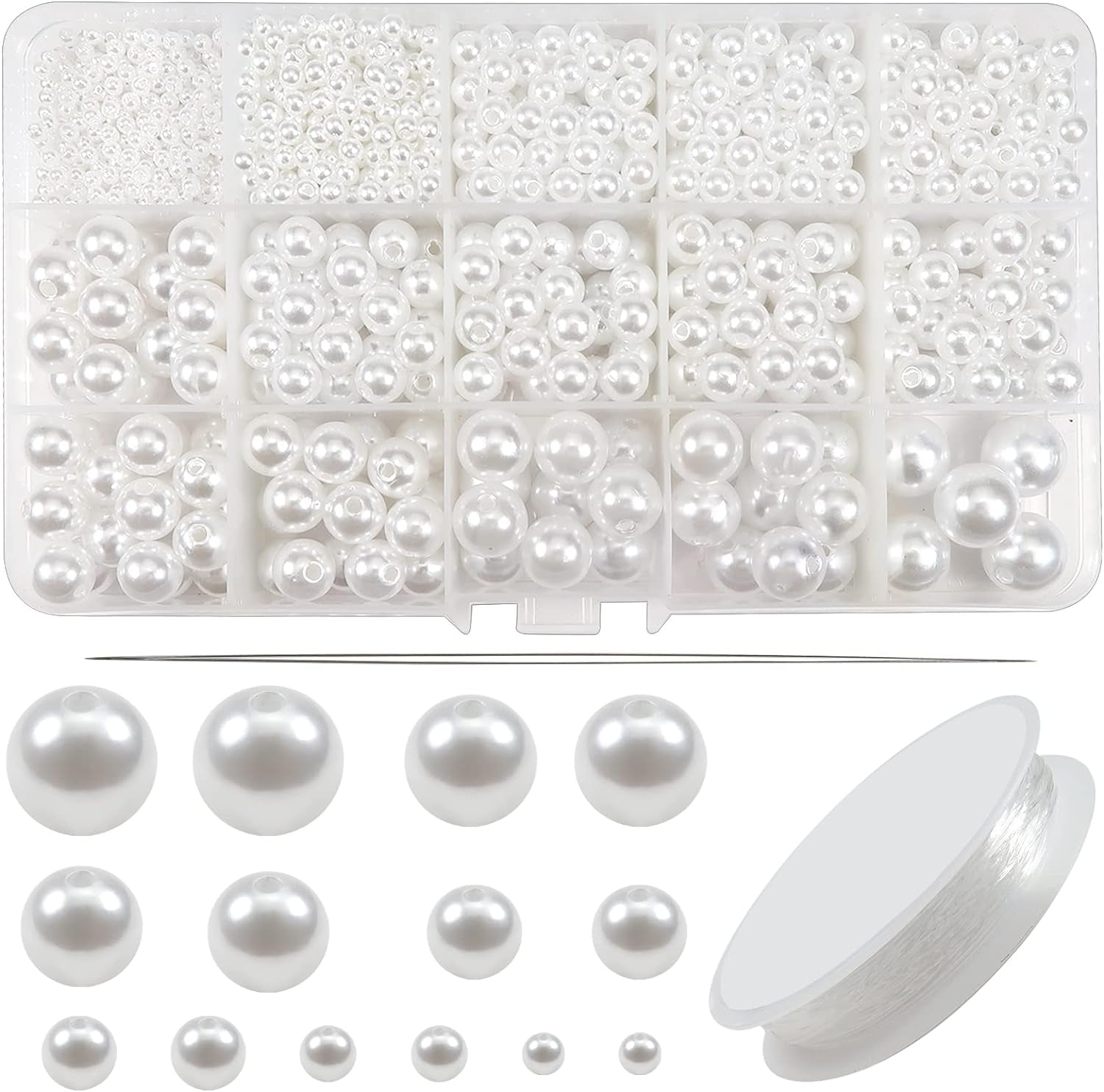 1400Pcs White Pearl Beads for Jewelry Making 3Mm to 14Mm Plastic Pearl Beads Loose round Faux Pearl Beads with Holes for DIY Crafts Earring Necklace Vase Filler and Home Decoration