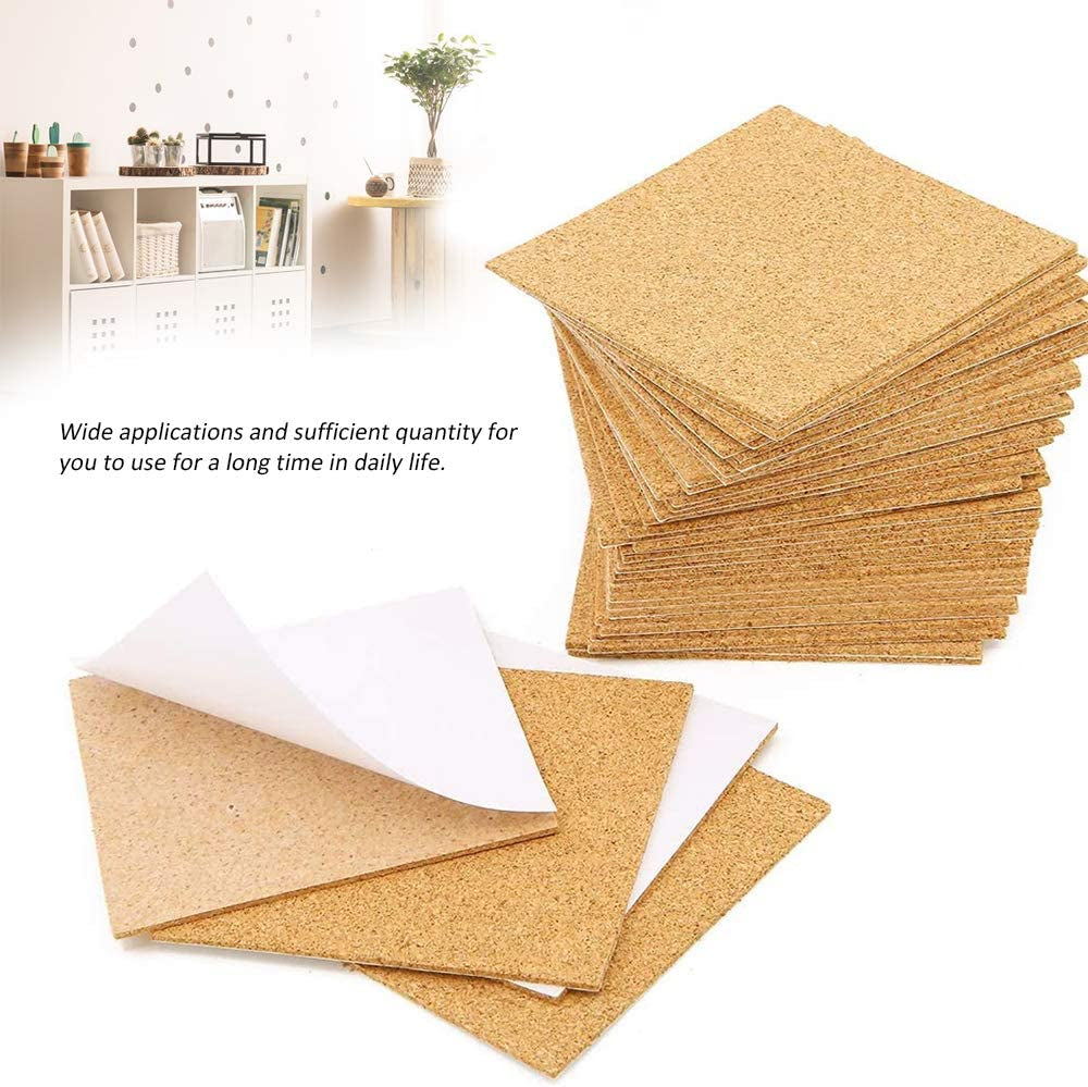 60Pcs Self Adhesive Cork Squares,  4 X 4 Inch Strong Cork Adhesive Sheets, Reusable Cork Board Cork Backing Sheets, Mini Wall Cork Tiles Mat for Coasters and DIY Crafts