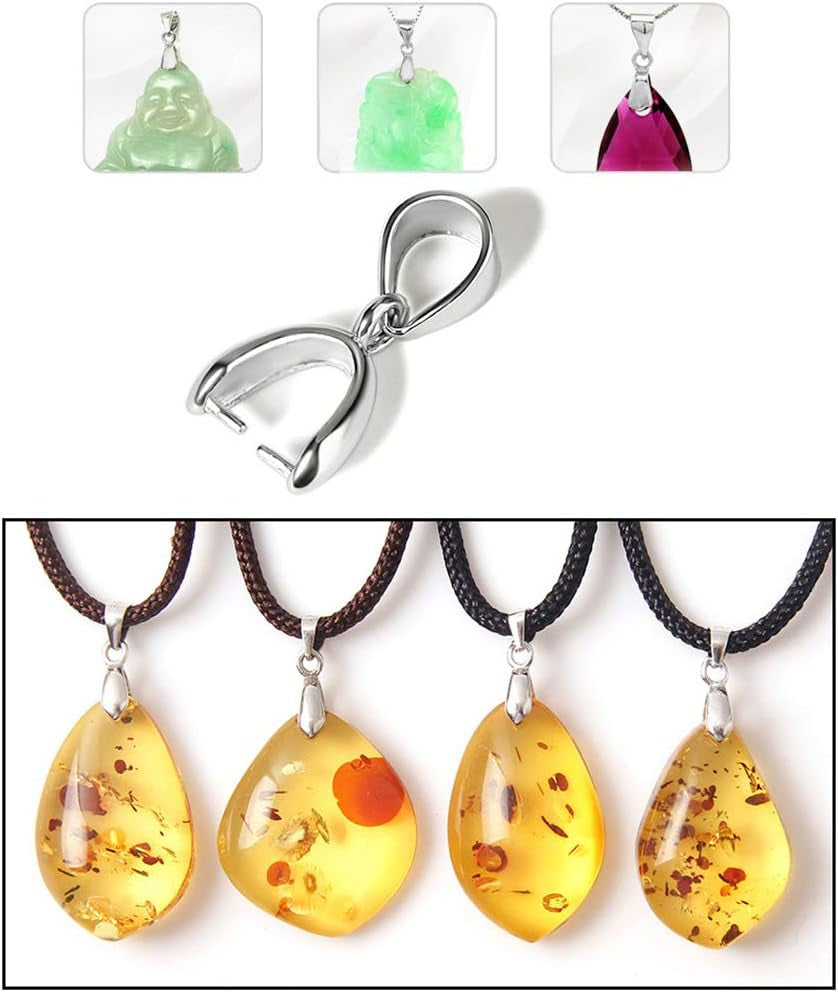 2Pcs 925 Sterling Silver Pendant Bail Connector Pinch Clasp for Necklace DIY Jewelry Craft Making Handmade Beading Fittings Accessories 1.7Cm