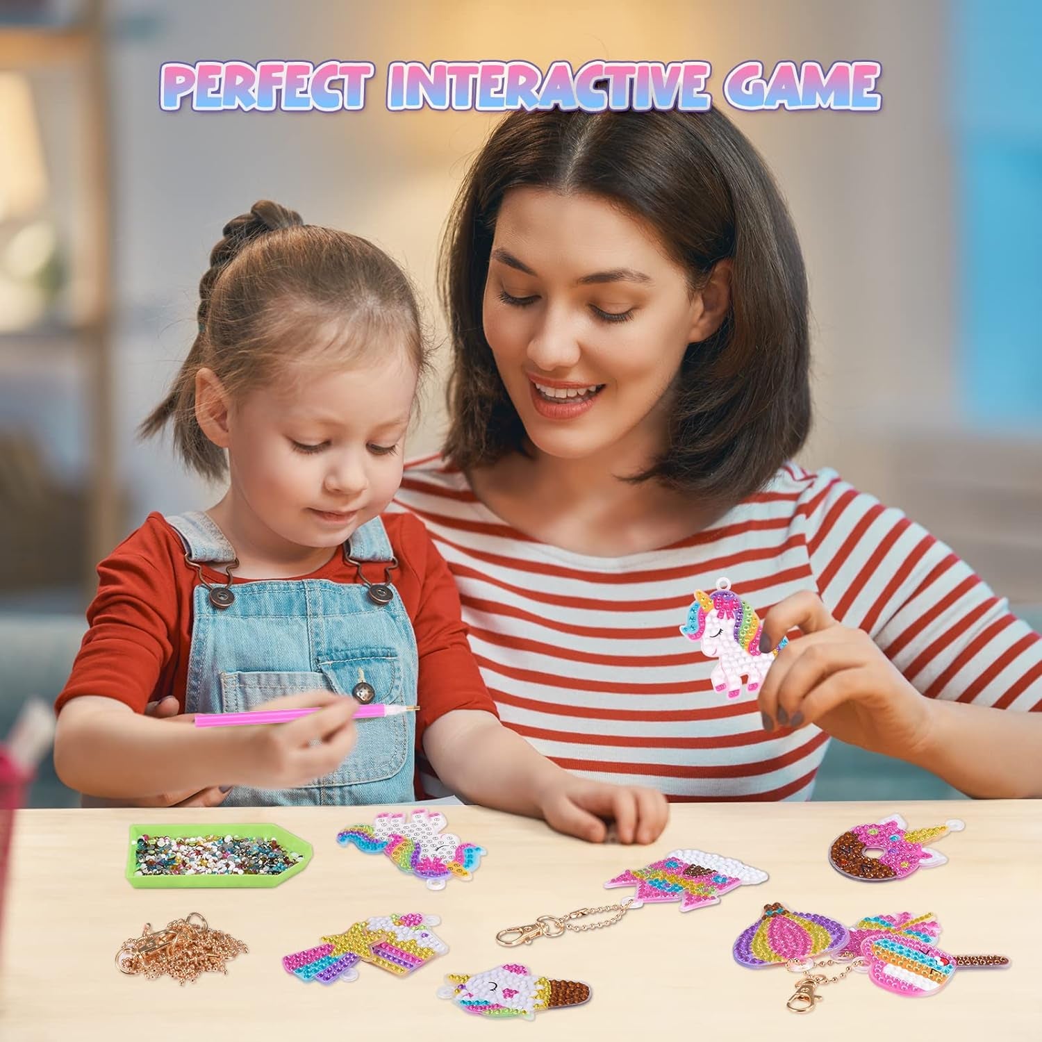 Toys for 4 5 6+ Year Old Girls, Unicorns Diamond Painting Kits for Kids Make Your Own GEM Keychains Arts and Crafts for Kids Age 4-12 Unicorns Birthday Gifts for 4-12 Year Old Girls Boys