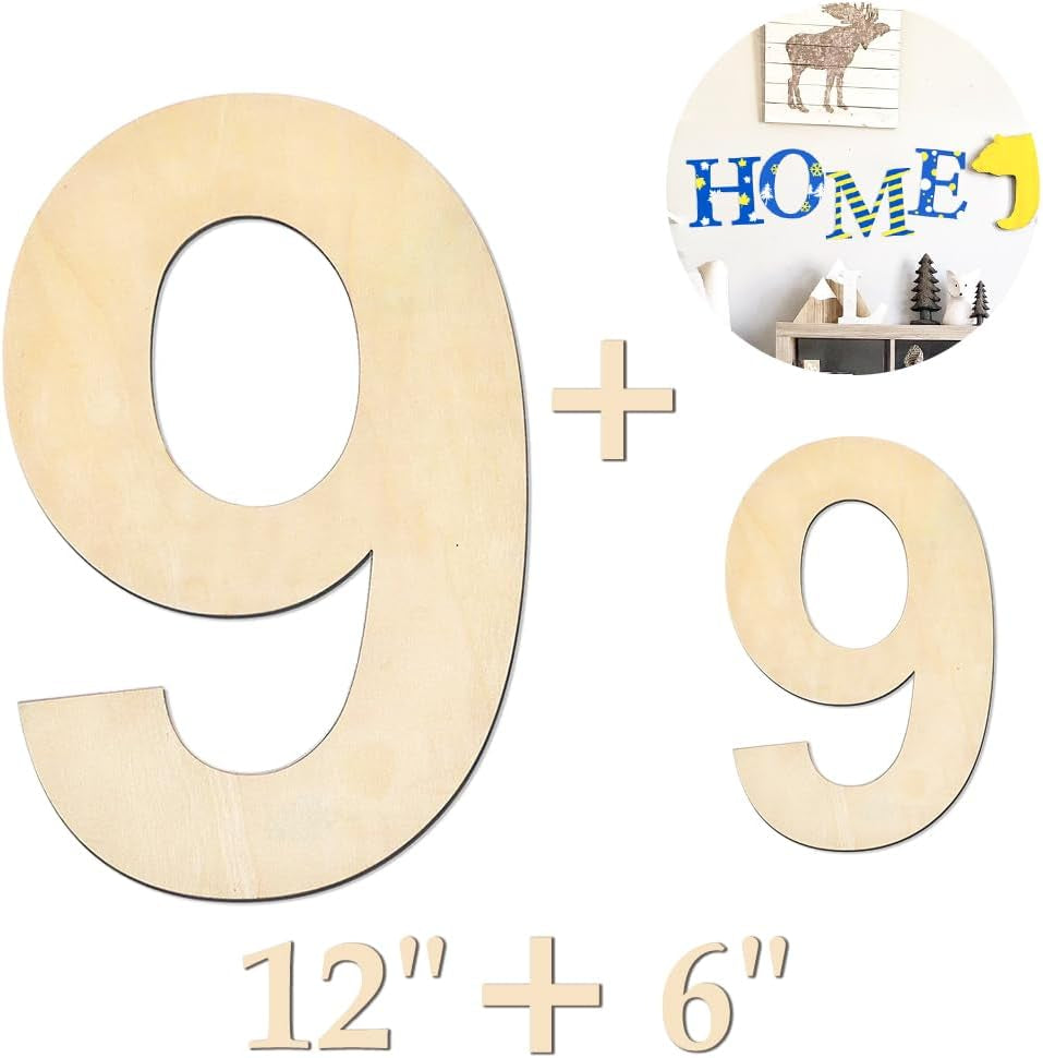 Large Wooden Number 5, Unfinished Wood Crafts Wood Numbers Letters for DIY Craft Projects, Birthday, Party, Wedding Decorations, Big Wooden Numbers 12 Inch and Small Wooden Numbers 6 Inch (2Pcs/Set)