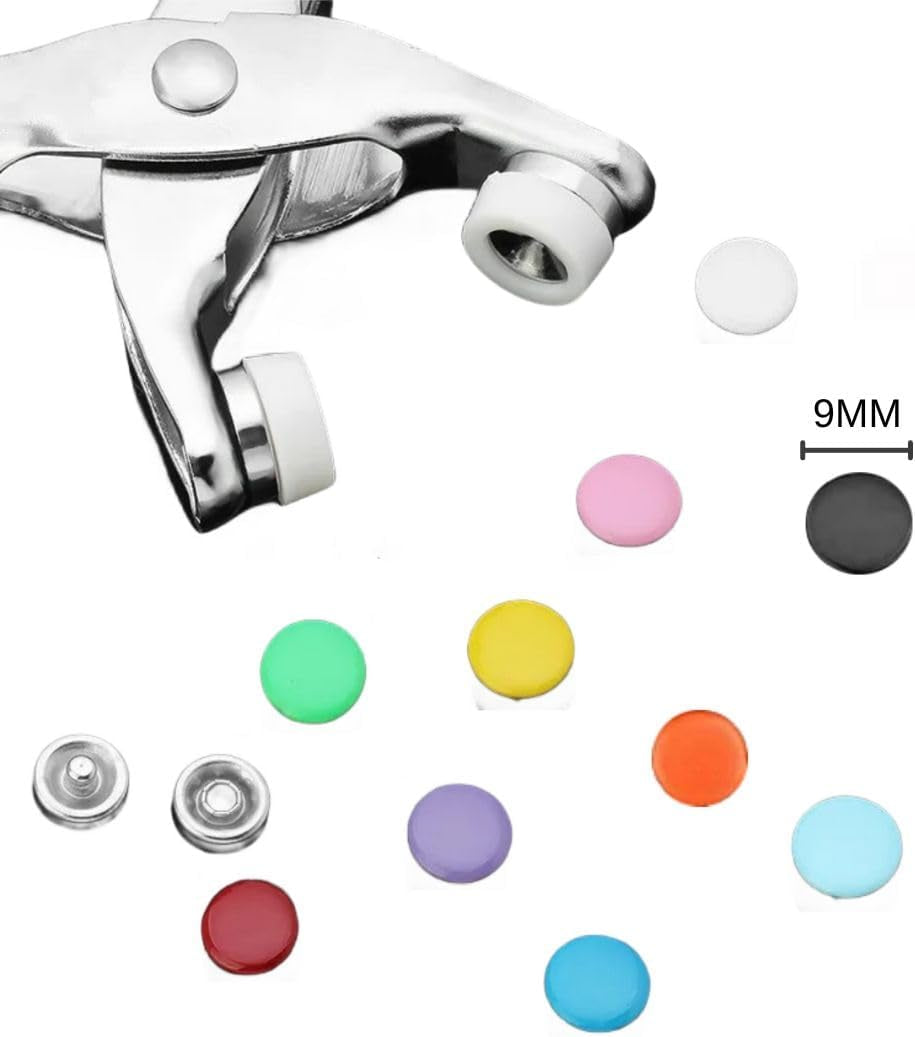 Snap Button Kit,Colorful Metal Snaps Buttons,Hollow and Solid Metal Prong Snaps Buttons with Setting Tool,Snap Button Fasteners Kit Perfect for DIY Crafts Clothesand Sewing.(9.5Mm)