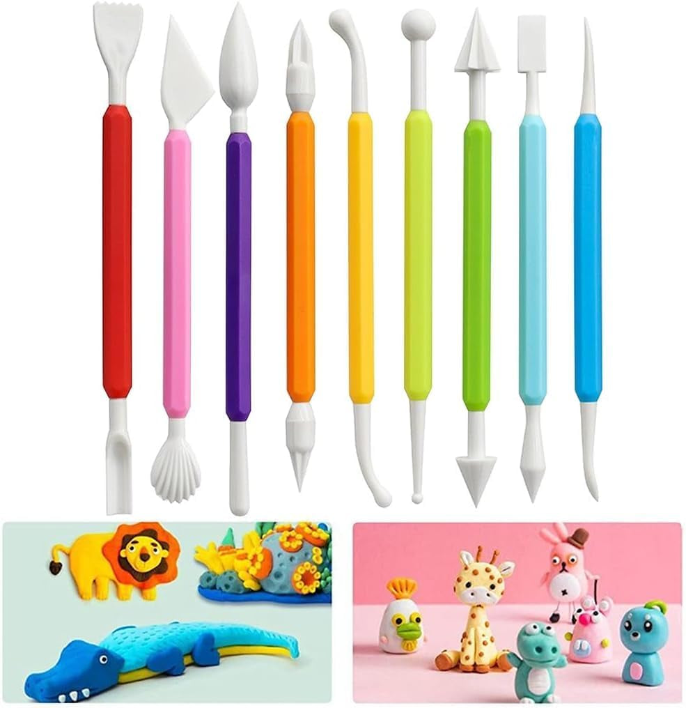 9PCS Clay Sculpting Tools Kit - Easy to Use Double-Ended Polymer &amp; Pottery Carving Set with Comfortable Grip Tools for Clay Sculpey &amp; Modeling Clay Ideal for Kids and Adults