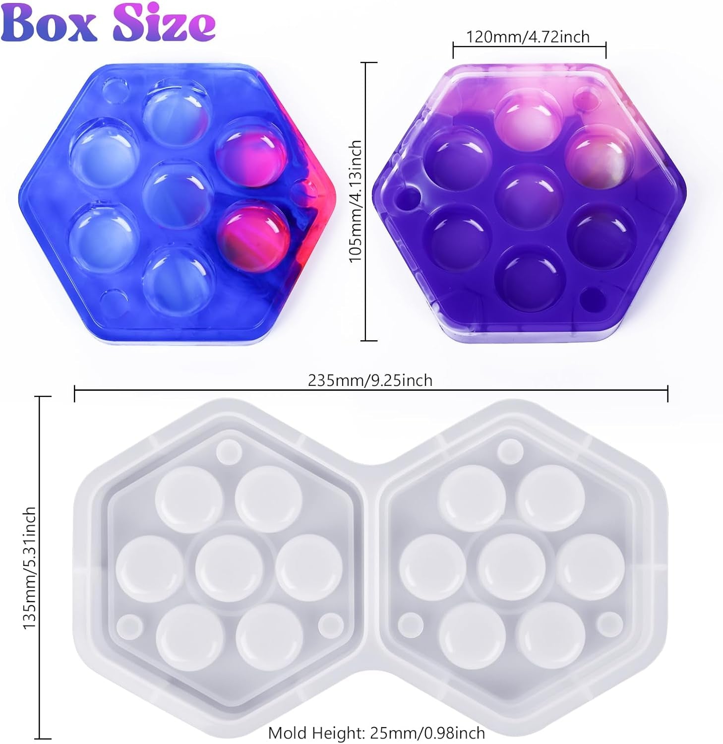 Resin Molds Silicone, Dice and Dice Box Epoxy Resin Molds with 7 Standard Stereoscopic Dice Cavities, Silicone Molds for Resin, DND Dice and Dice Organizer Dice Making Kit, Table Board Game