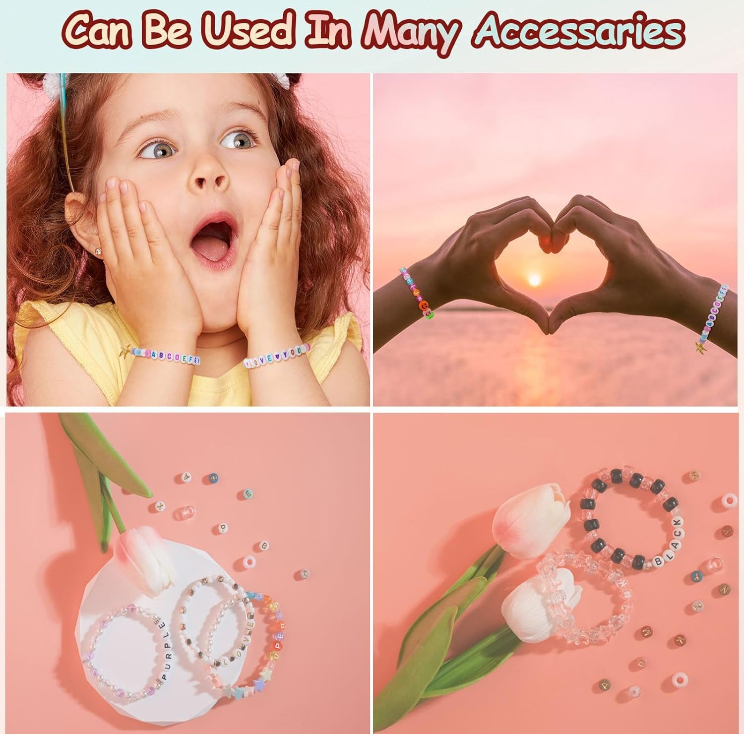 1400Pcs 6 Colors 4X7Mm Letter Beads for Bracelets Making Kit Alphabet Beads for Jewelry Making with Number Heart Beads Friendship Bracelet Kit