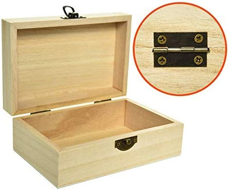 6Pcs Large Unfinished Wooden Box Rectangle Keepsake Box Stash Boxes with Hinged Lid for DIY Easter Arts Hobbies, Jewelry,6X4X2.3Inch