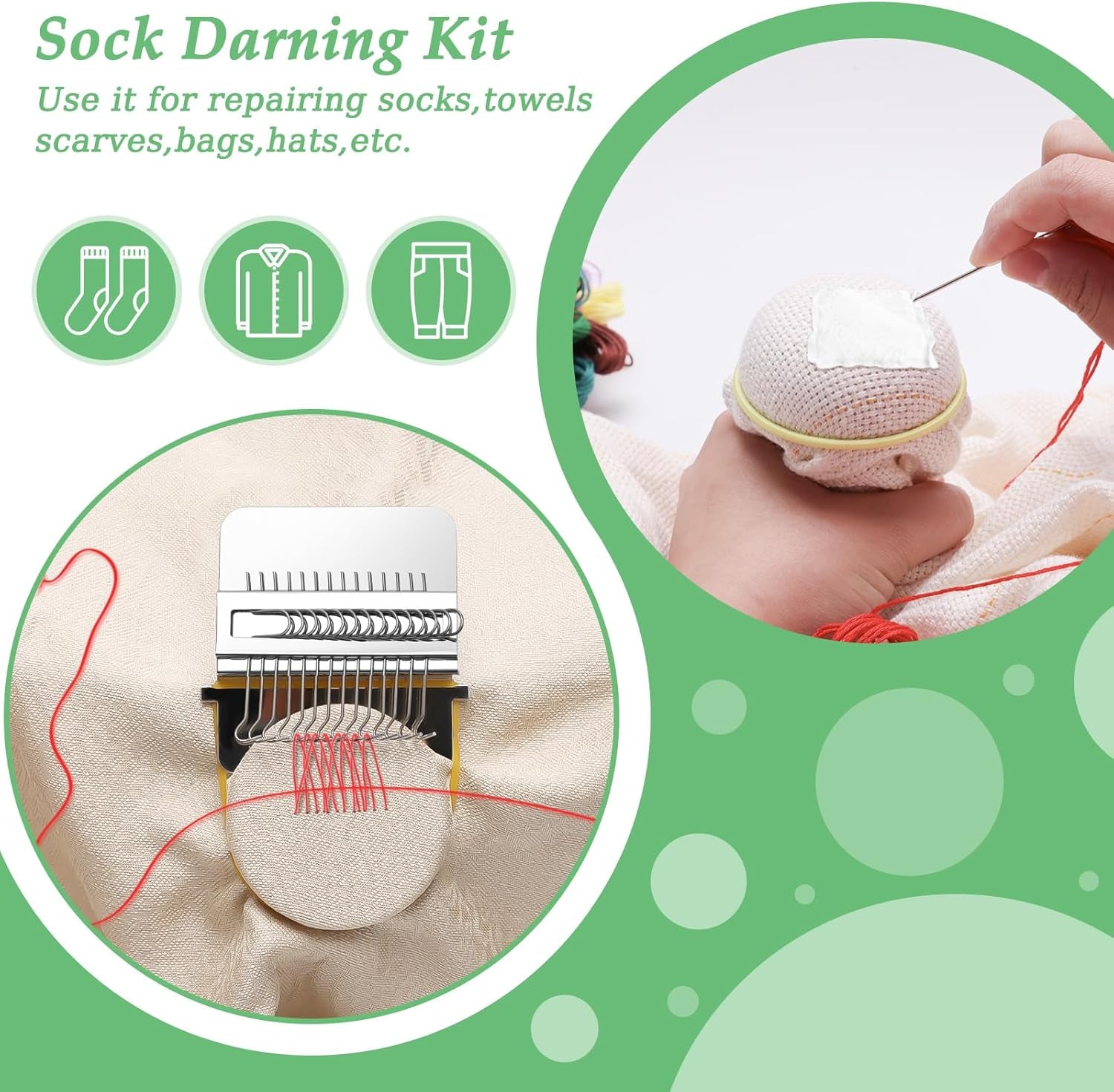 Darning Egg Darning Mushroom for Socks Darner Egg Kit Include 14 Hooks Small Small Weaving Darning Loom 9 Large Eye Needles 50 Colors Darning Thread for DIY Handicraft Home Sewing Care