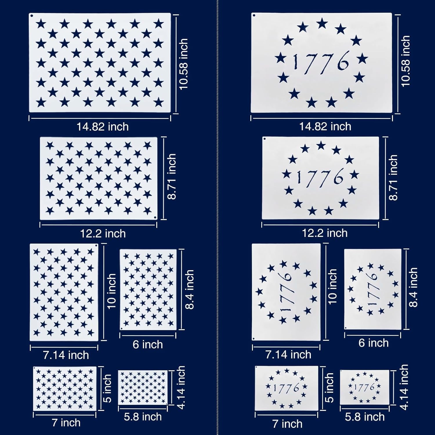 American Flag 50 Star Stencils and 13 Stars 1776 Templates, American Flag Templates, Ideal for Painting on Wood, Fabric, Paper, Walls [6 Sizes, 2 Styles]
