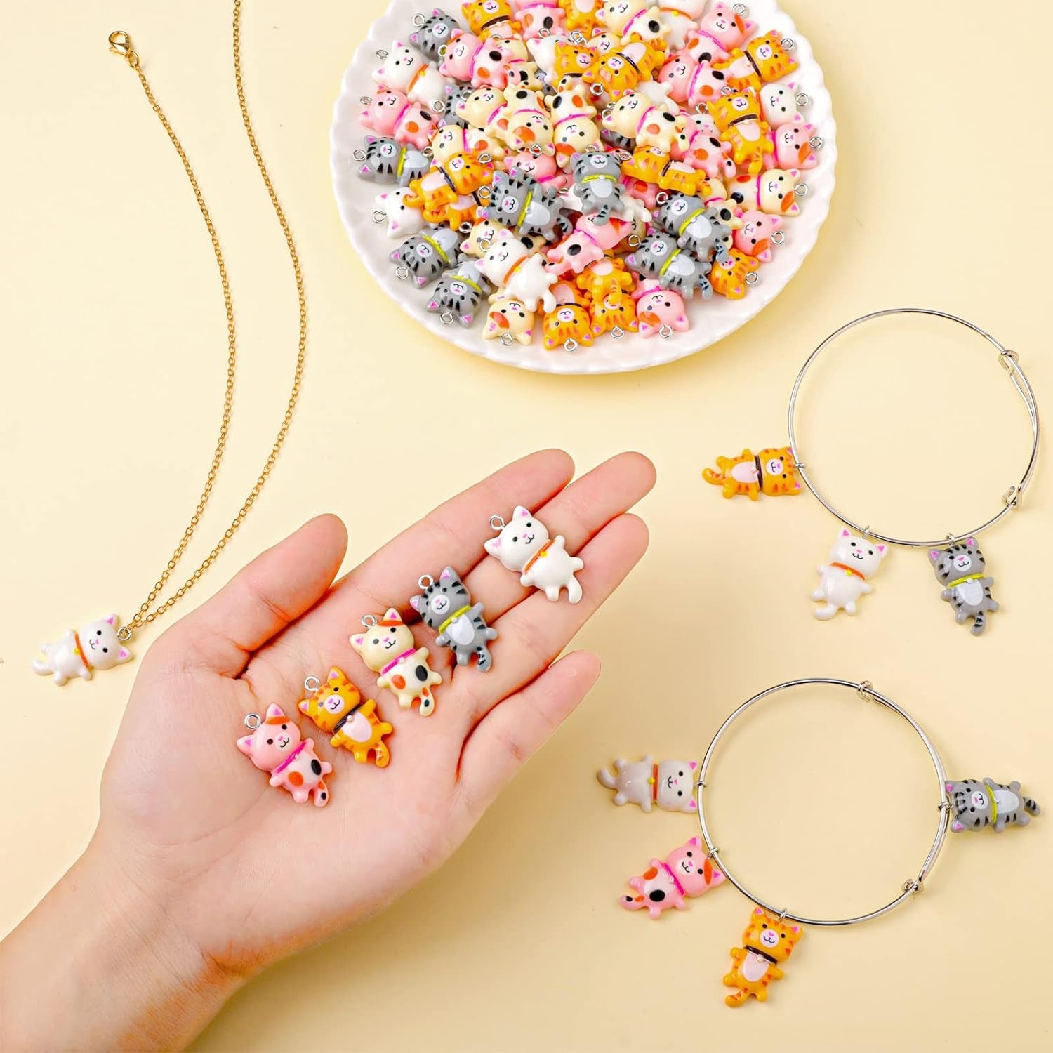 80 Pieces Cat Charms for Jewelry Making Resin Cat Pendant Charms Mixed Color Cute Animal Bracelets Necklaces Earrings Mobile Phone Case Decor Keychains Accessories