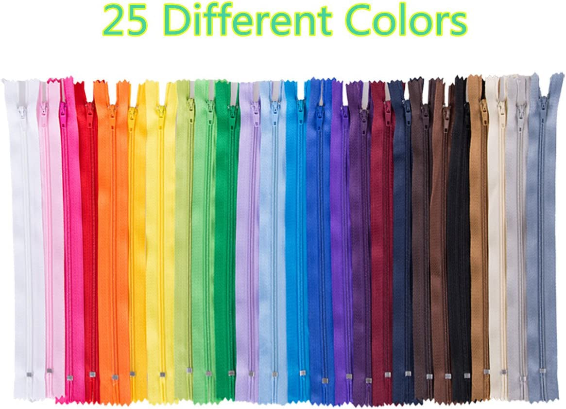 100 Pcs 9 Inch Nylon Coil Zippers Tailor Sewer Bulk for Sewing Crafts 25 Colors