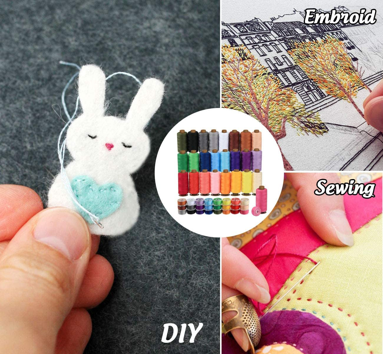 50Pcs Bobbins Sewing Thread Kit, 400 Yards per Polyester Thread Spools, Prewound Bobbin with Case for Brother Singer Janome Machine, 25 Colors