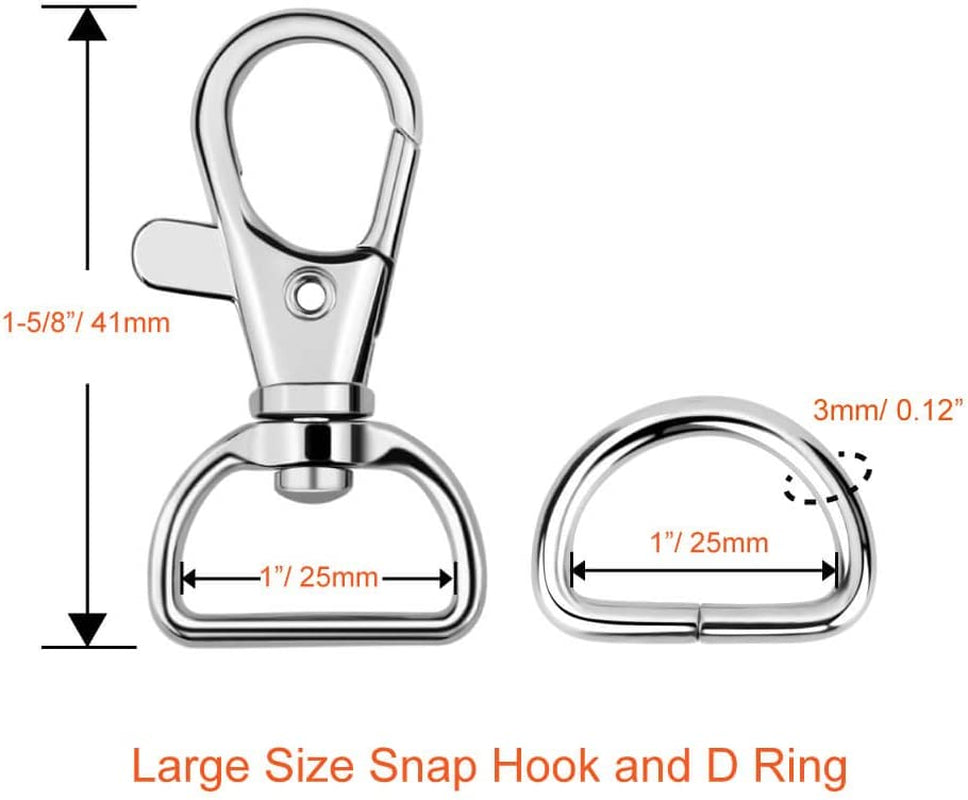 60Pcs Swivel Snap Hooks and D Rings for Lanyard and Sewing Projects (1” inside Width)