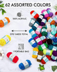 62 Acrylic Yarn Skeins, 2170 Yards Yarn for Knitting and Crochet, Includes 2 Crochet Hooks,2 Weaving Needles,10 Stitch Markers, Perfect Beginner Kit for for Adults Kids
