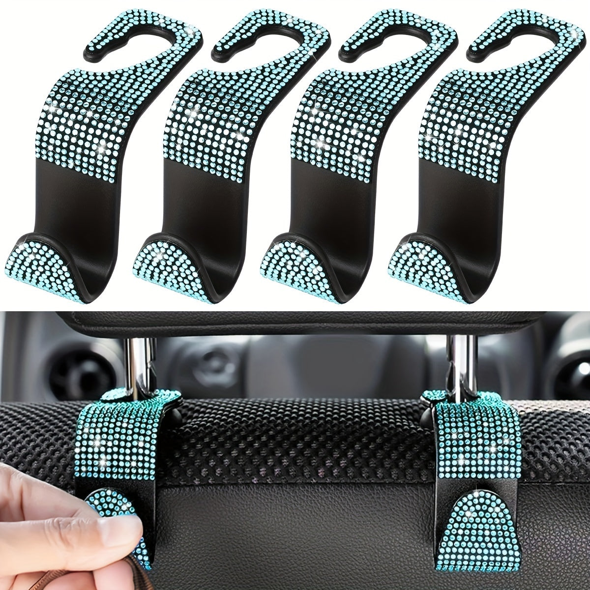 Crystal Car Seat Back Hooks – Heavy-Duty ABS, Bling Car Interior Accessories