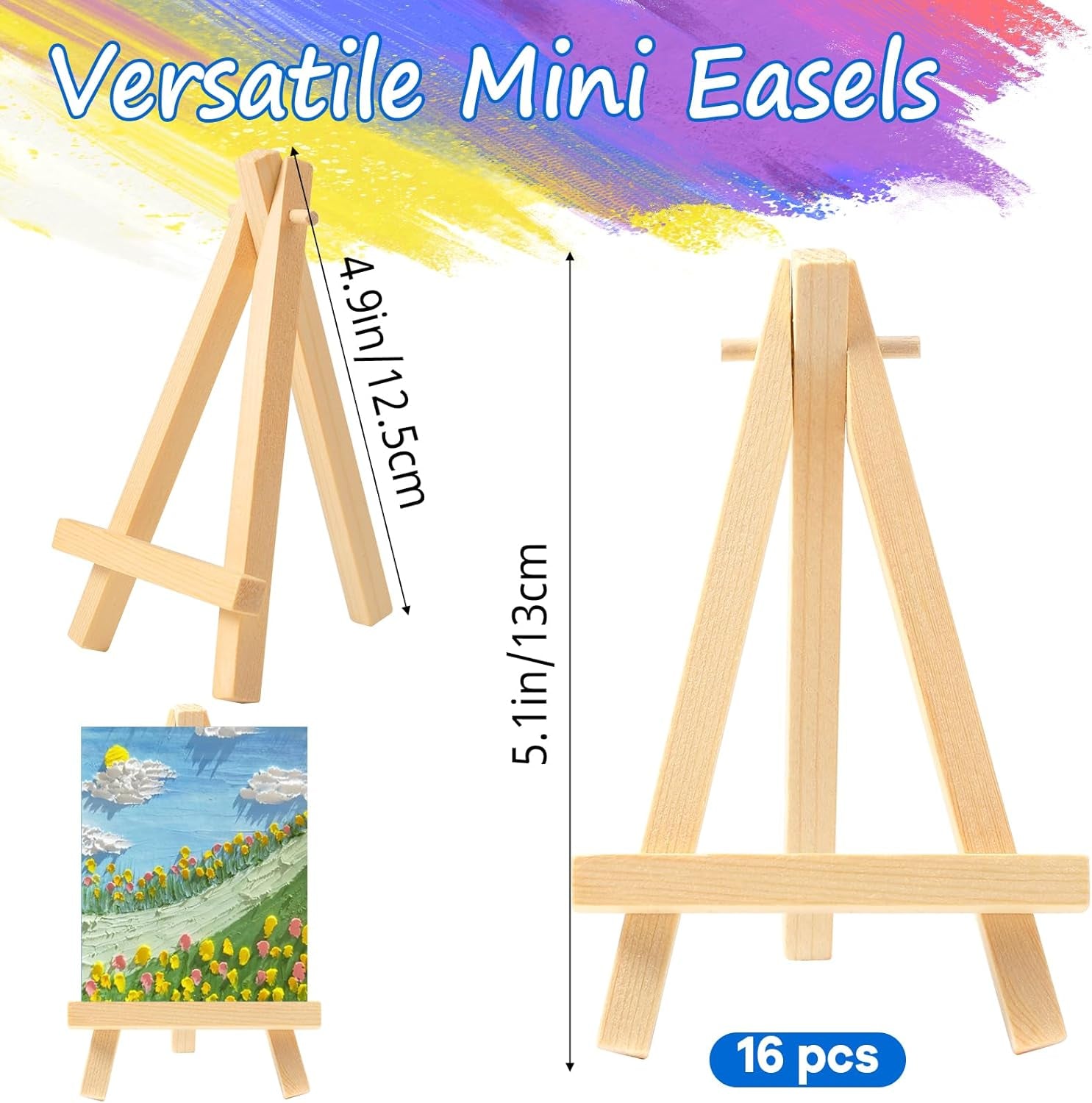 16 Pcs 5 Inch Mini Wood Display Easel, A-Shaped Small Wood Easel for Displaying Small Canvases, DIY Crafts, Photos, Gift, Home Decoration