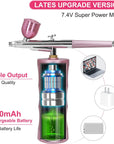 Airbrush Kit with Air Compressor, Upgraded 7.4V 34PSI Air Brush Gun Rechargeable Portable Cordless Air Brush Painting with 0.4Mm Nozzle for Painting, Nail Art, Tattoo (Pink)