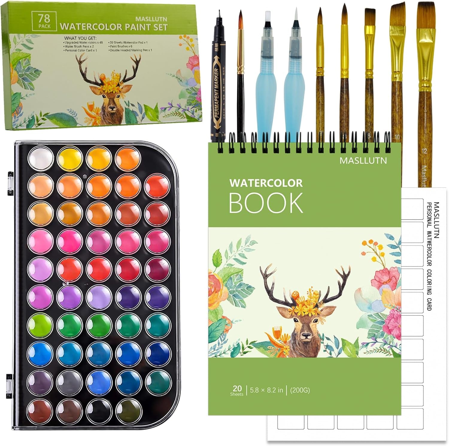 Upgraded 48 Colors Washable Watercolor Paint Set with 3 Brushes and Palette, Non-Toxic Paints Sets for Kids, Adults, Beginners Artists, Make Your Painting Talk…