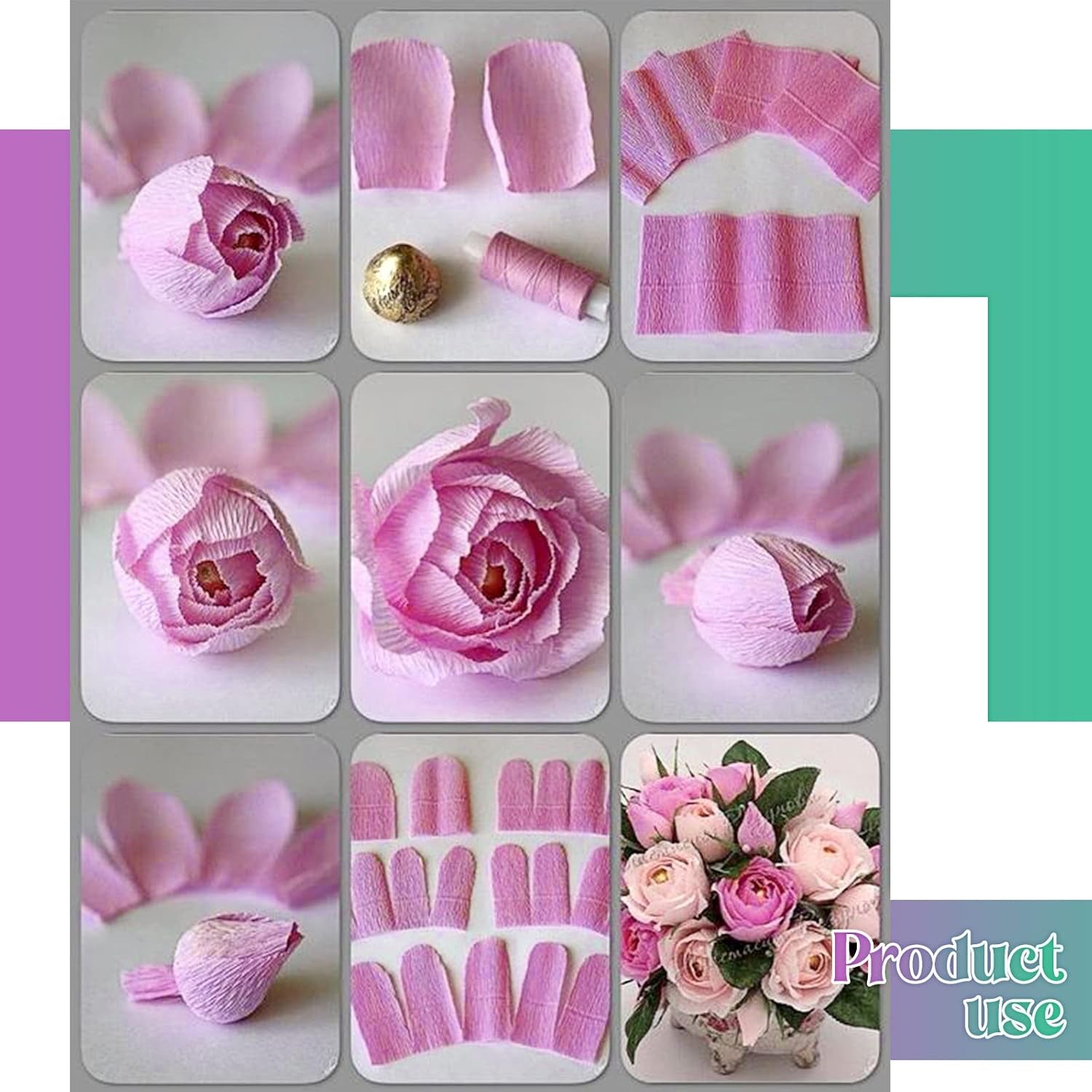 12 Rolls 8 Feet Crepe Paper Sheets Rolls 10 Inch Crepe Paper Streamer 103 Pcs Floral Arrangement Kit Green Floral Tape Floral Wire Stems Wire Cutter for Wreath Flower Making(Elegant Colors)