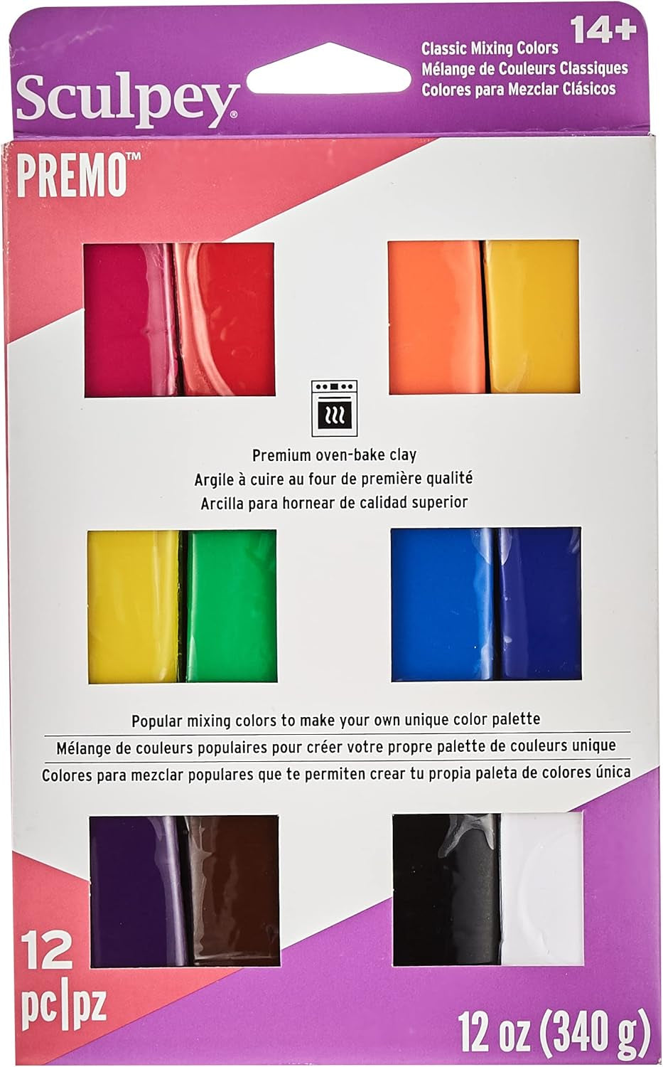 Premo Classic Mixing Color Sampler Pack, 12 Colors, Polymer Oven-Bake Clay, Non Toxic, 12 Oz., Great for Jewelry Making, Holiday, DIY, Mixed Media and Home Décor Projects