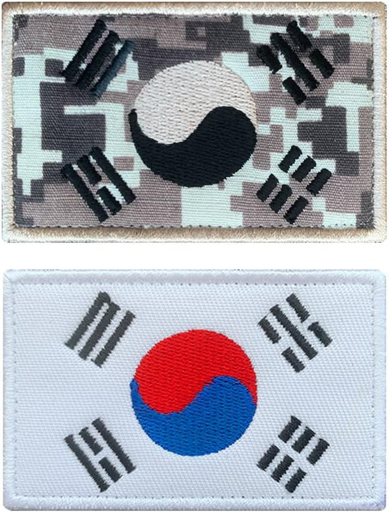 2 Pcs Republic of Korea Flag Tactical Patch | Full Embroidered | Hook and Loop Korean Applique Emblem | Used for Caps,Jacket,Backpacks,Vest,Coat,Work Uniform, Team Clothing