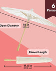 6-Pack Parasol Paper Umbrellas for Decorations for Kids, Cocktail Party Decor, DIY, Arts and Crafts Projects, Sun Parasols for Plants, Photo Props (Small, White, 16 In)