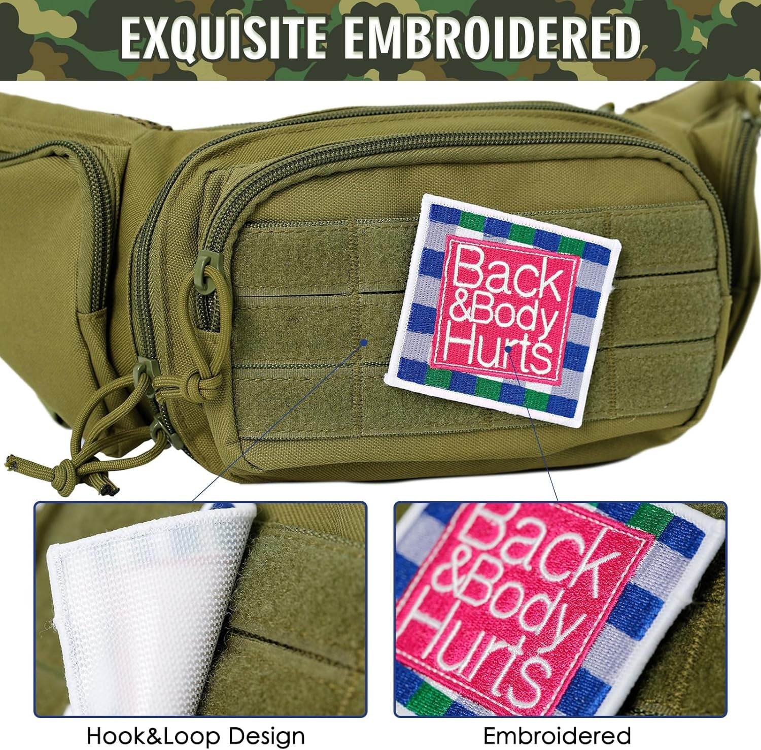 2 Pcs Back and Body Hurts Patches, Funny Morale Patch for Blue Collar Worker Builder, Embroidered Tactical Patch for Backpacks, Hard Hats, Dog Harnesses, Vests, Bags