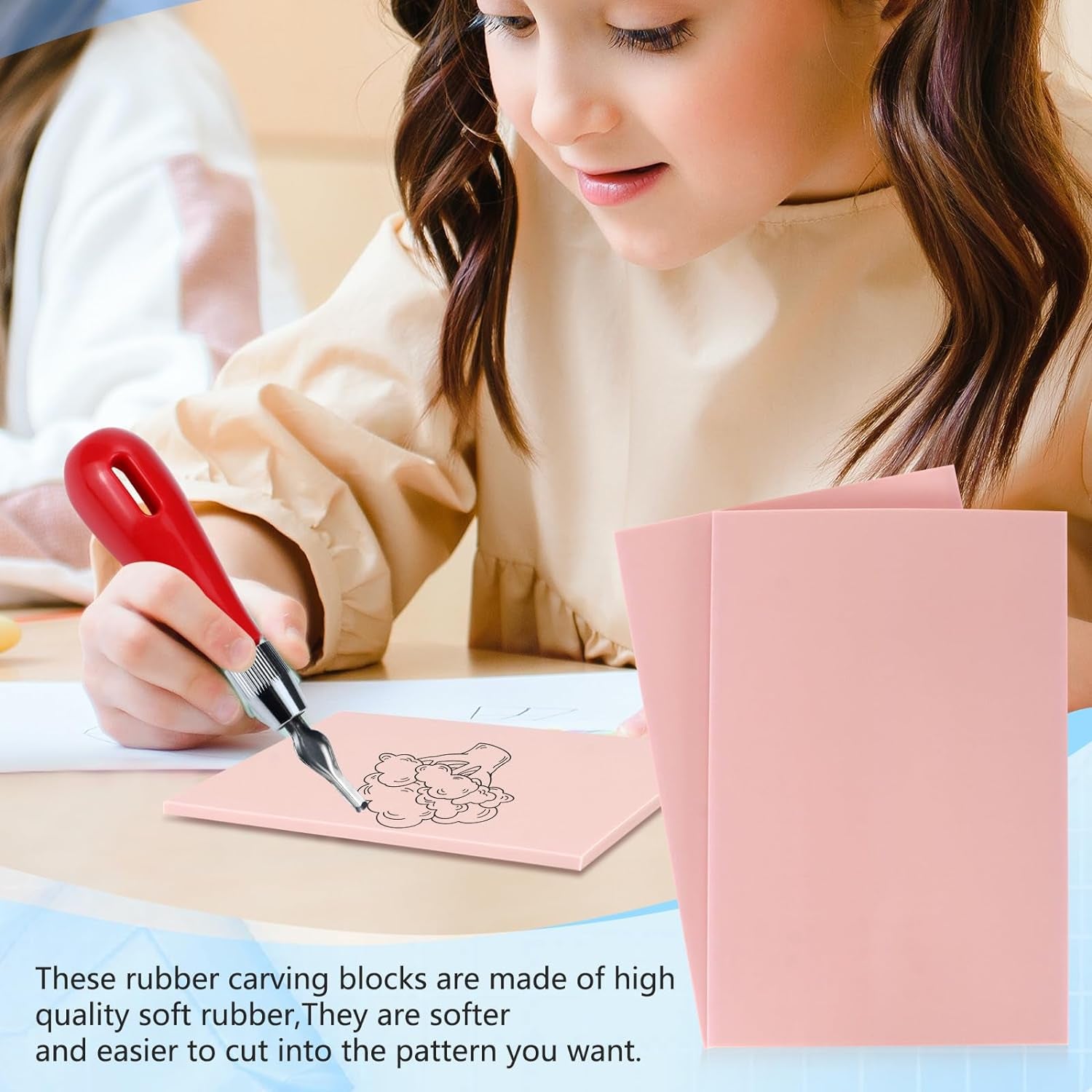10 Pack 4" X 6" Pink Rubber Linoleum Blocks Rubber Carving Blocks Stamp Making Kits for Printmaking, Stamp Soft Rubber Crafts