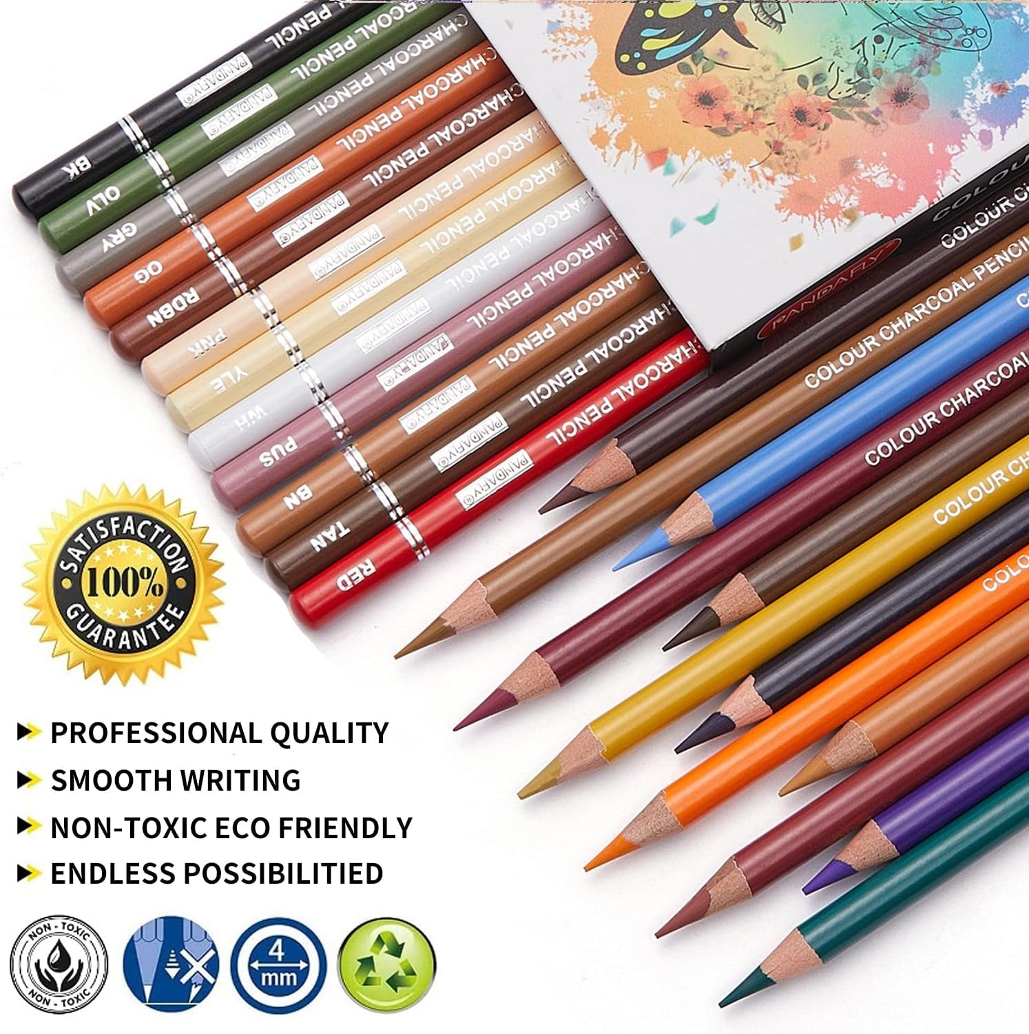 Professional Colored Charcoal Pencils Drawing Set, Skin Tone Colored Pencils, Pastel Chalk Pencils for Sketching, Shading, Coloring, Layering & Blending, 24 Colors