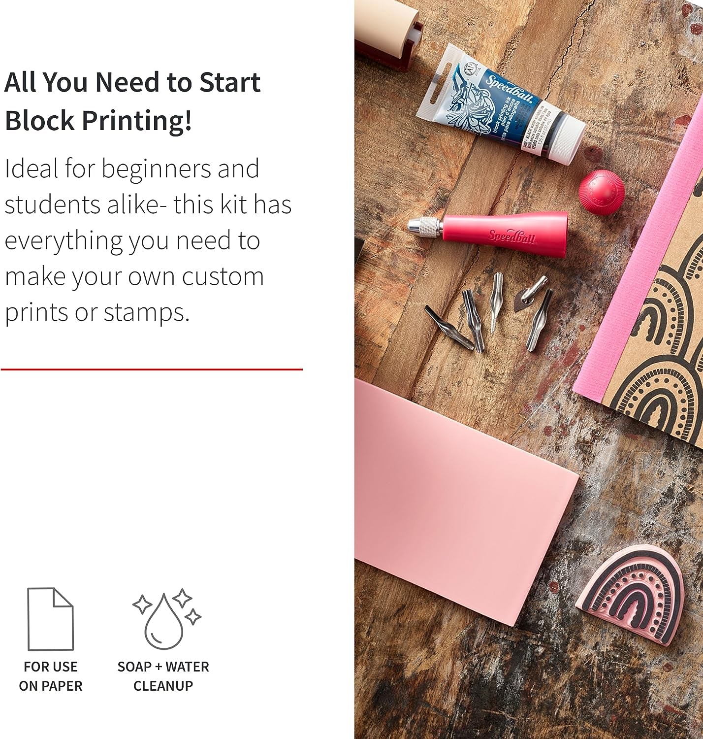 Super Value Block Printing Starter Kit – Includes Ink, Brayer, Lino Handle and Cutters, Speedy-Carve