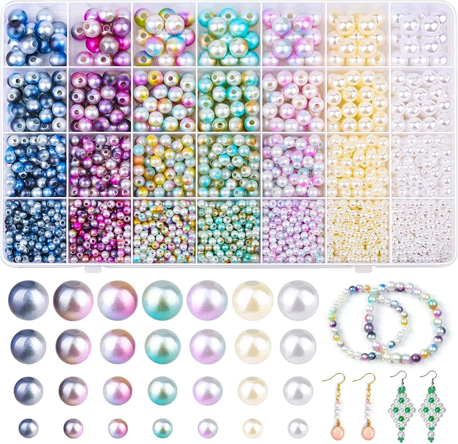 2200PCS Pearl Beads, 4/6/8/10Mm Multicolor Pearl Beads Loose Pearls for Crafts with Holes for Jewelry Making, Small Pearl Filler Beads for Crafting Bracelet Necklace Earrings