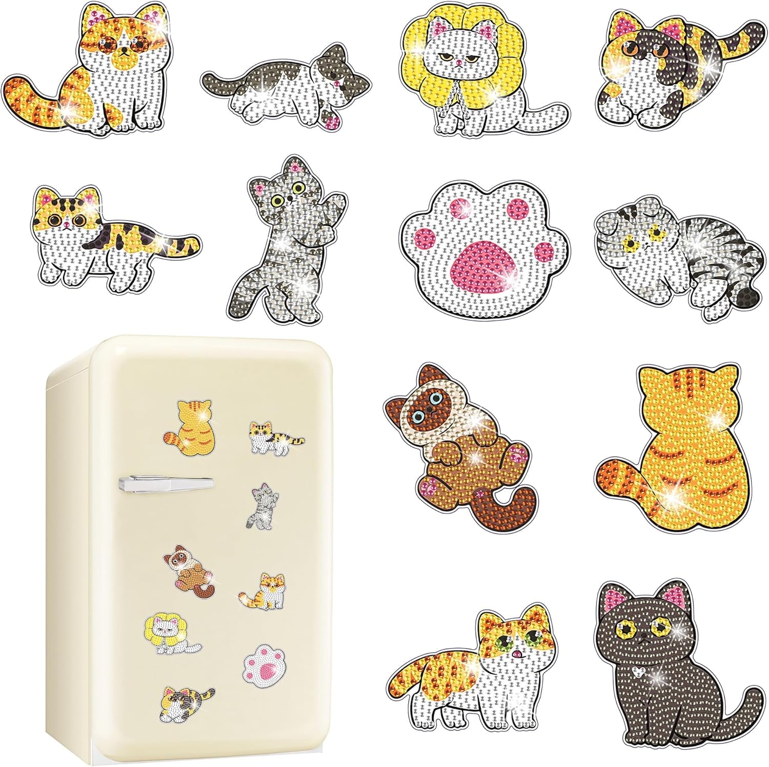 12 PCS Diamond Painting Refrigerator Magnets, Cat Diamond Painting Kits for Adults, Diamond Art Kits for Home Decor, Small Diamond Art Crafts