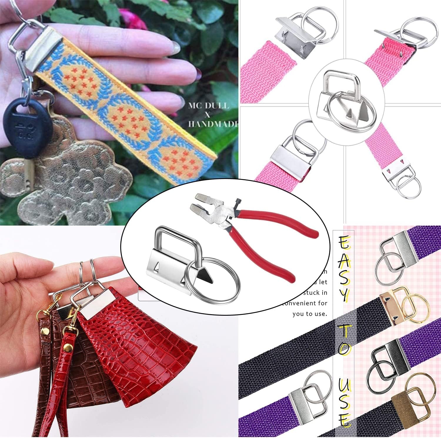 41 Sets Key Fob Hardware and Glass Running Pliers Tool, for Key Fob Hardware Install, Silver