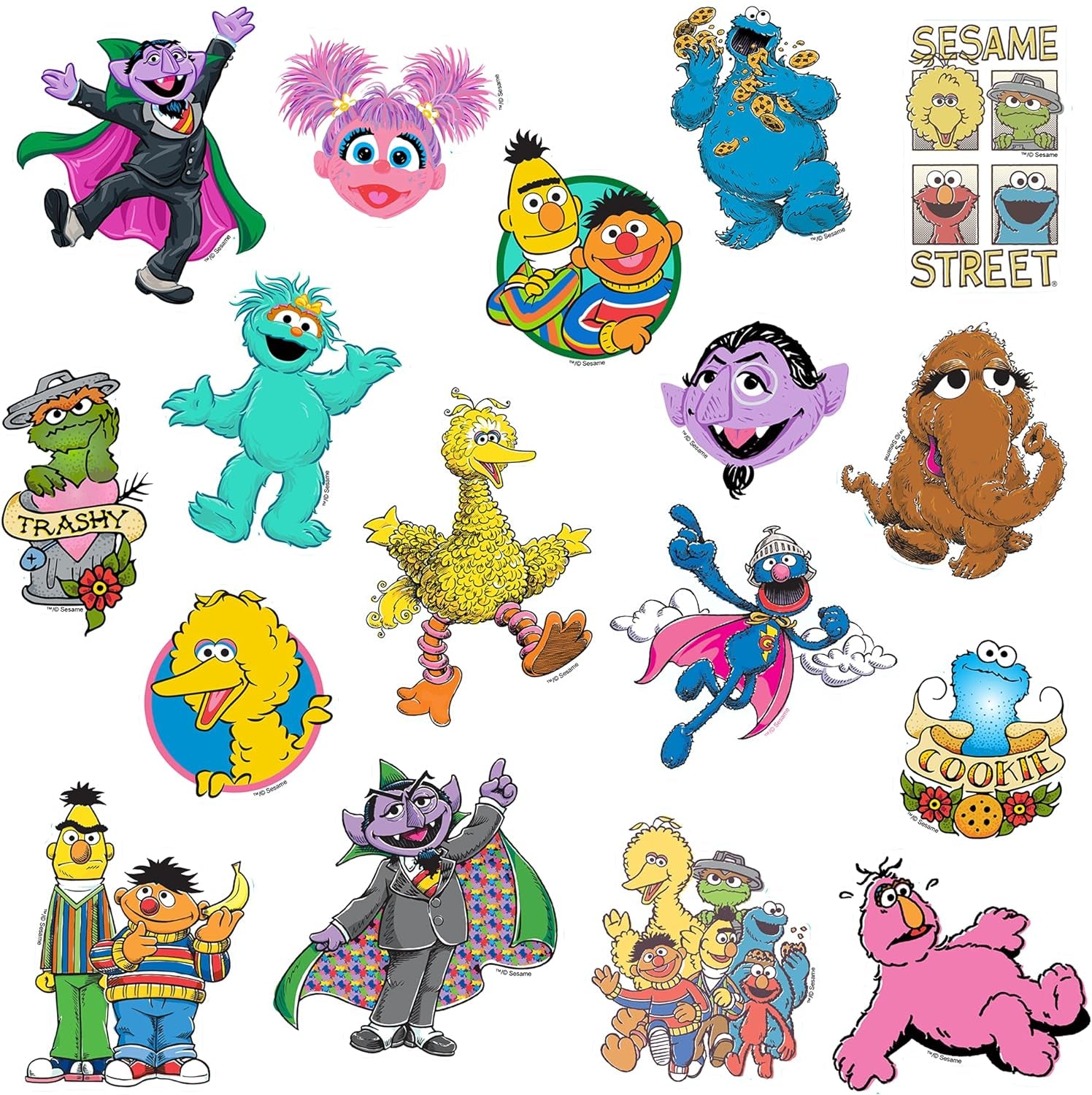Sesame Street Sticker Pack Die Cut Vinyl Large Deluxe Stickers Variety Pack - Laptop, Water Bottle, Scrapbooking, Tablet, Skateboard, Indoor/Outdoor - Set of 50