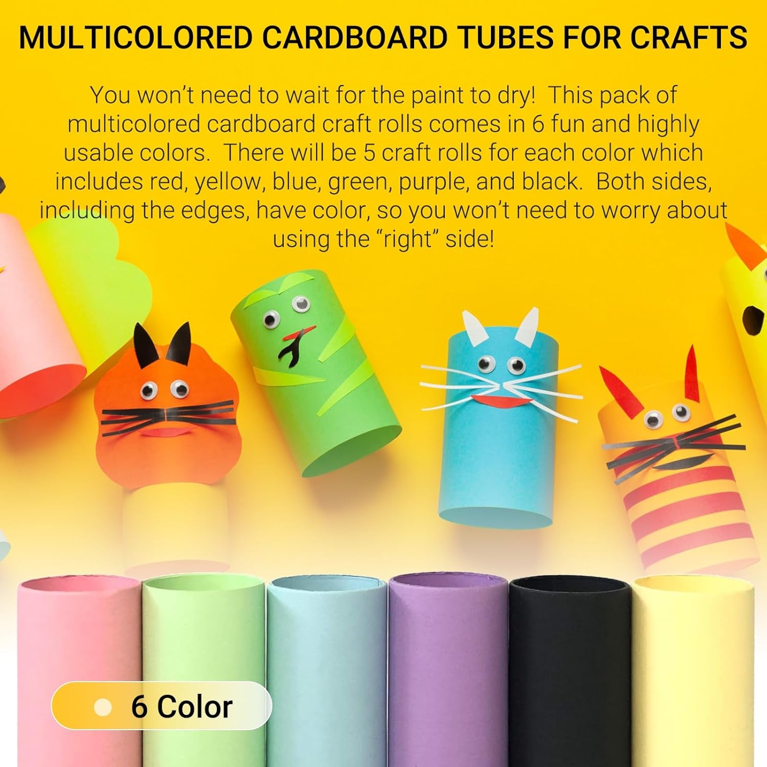 30-Pack Thick Craft Rolls, Multicolored round Cardboard Tubes for Crafts, 4.5 X 1.5 Inches Cardboard Craft Rolls in 6 Colors, Large Classroom Pack Paper Tube (Red Yellow Blue Green Purple Black)