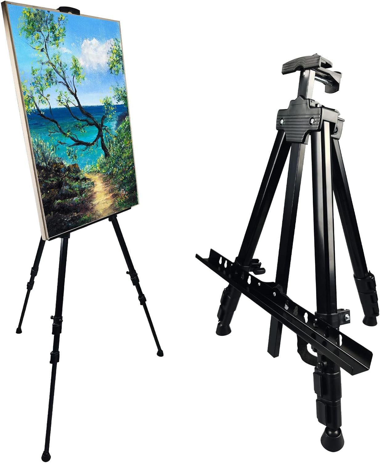 Portable Artist Easel Stand, Metal Tripod Adjustable Easel for Painting Canvases Height from 17 to 66 Inch,Carry Bag for Table-Top/Floor Didplaying and Wedding Signs,Black(1Pack)