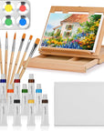 Tabletop Art Easel Acrylic Paint Set for Adults & Kids, Art Easel for Painting Portable Wooden Art Easel Stand,Painting Kits with Tabletop Easel,12 Paints,6 Brushes,3 Paint Knives,Palette,Canvas Board