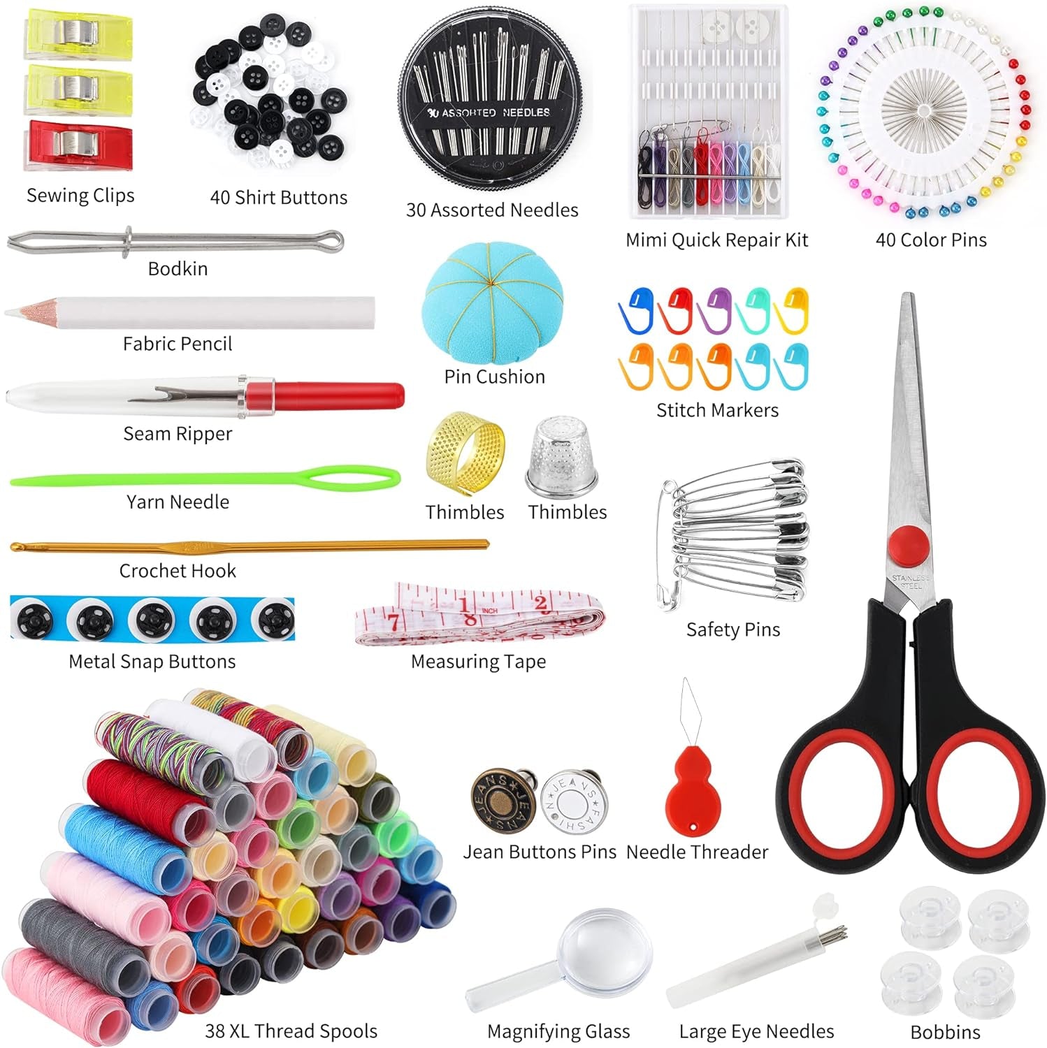 Large Sewing Kit for Adults, 235 Pcs Needle and Thread Kit with Basic Sewing Supplies and Accessories for Travel Small Fixes, Emergency Repairs, Hand Sewing, Beginners, Starter