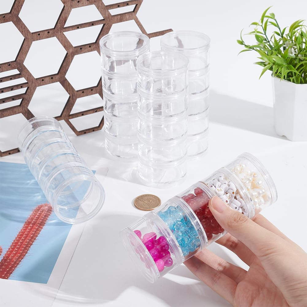 15G/15ML Stackable round Plastic Containers 5 Column(5 Layer/Column) Bead Storage Jars for Seed Beads, Nail Art Glitters, Diamond Drills