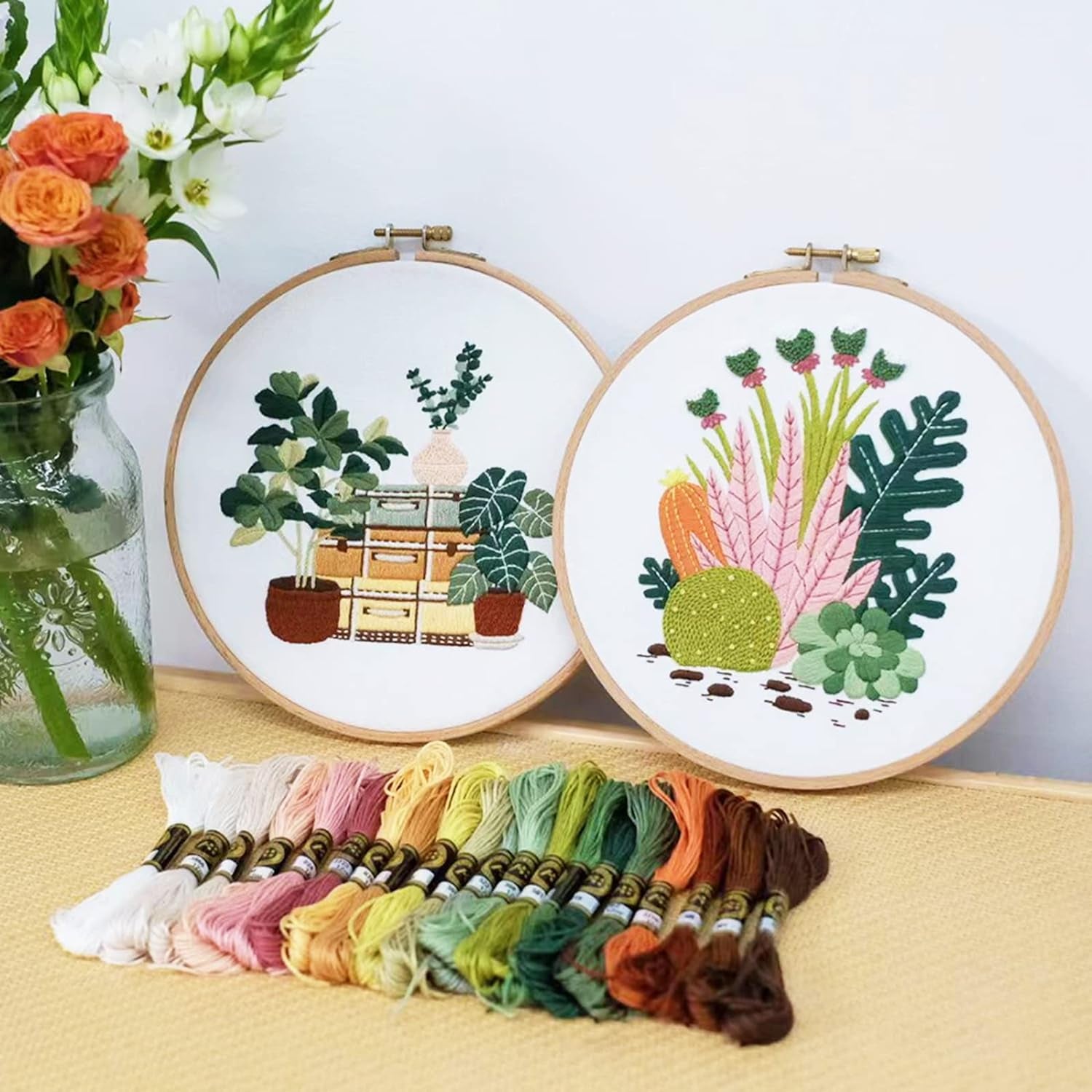 Get Started with Embroidery Basic Stitch Kit for Beginners with 28 Different Stitches and 2 Plant & Home Themes - Perfect for Craft Lovers!