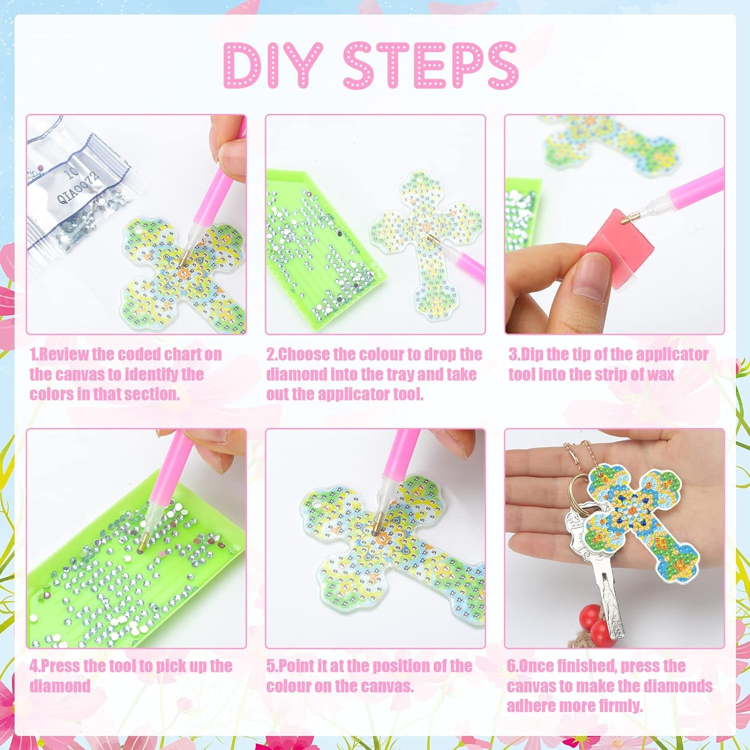 20 Pcs Diamond Painting Keychains Kit Cross Diamond Art Keychains Religious Crosses Diamond Ornaments 5D Key Chain Christian Diamond Painting Bookmarks Key Rings for Adults DIY Crafts Gifts