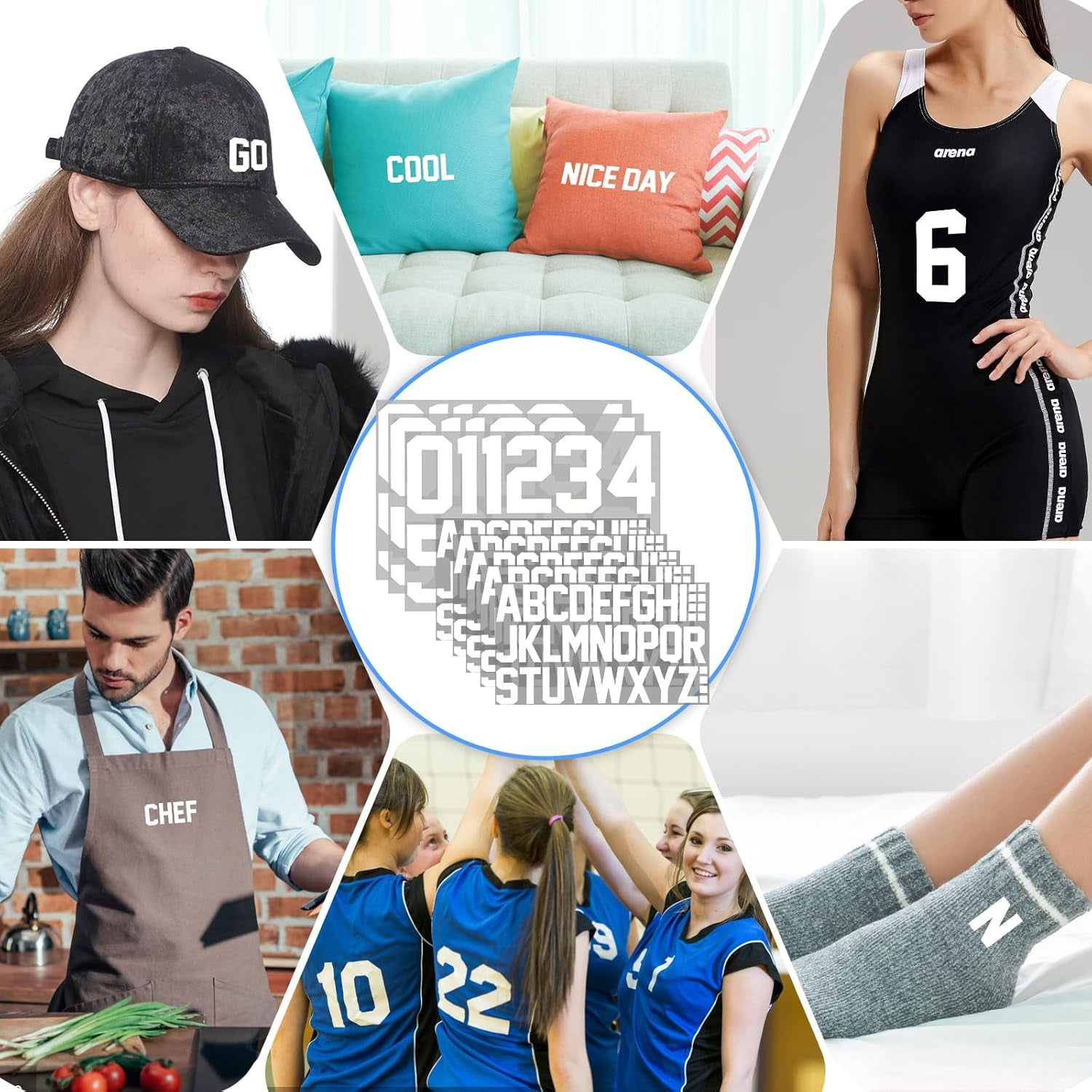 223 Pcs Iron on Letters and Numbers, 8 Inch Clothing Heat Transfer 0 to 9 Jersey Iron on Numbers, 2 Inch White Iron on Vinyl Letters with A-Z PU Alphabets Sticker for DIY Craft Team Uniform Sports