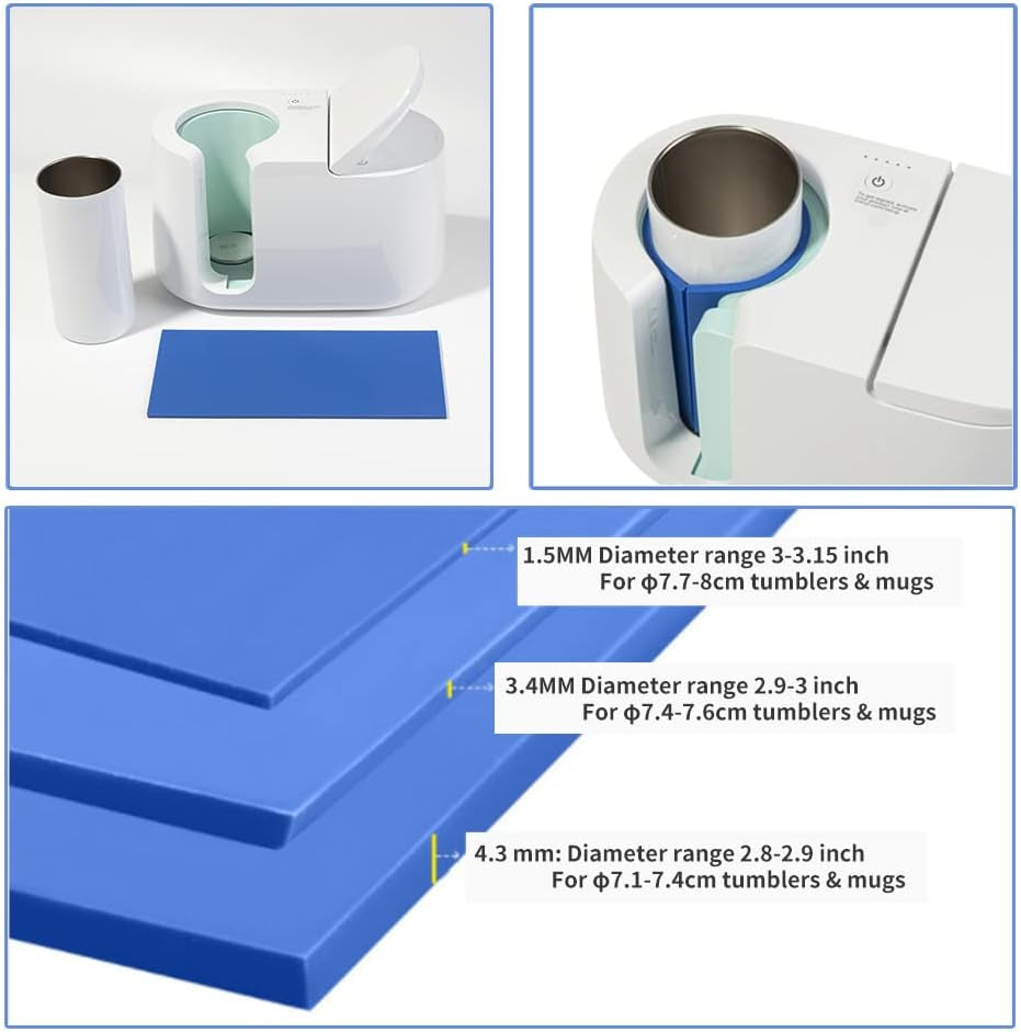 9.8 X 4.7 Inch Silicone Sublimation Mug Tumbler Wrap Blue Insert for Cricut Mug Press Accessories,3 Pieces 3 Thicknesses Suitable for Sublimation Tumblers Cups Mugs Printing