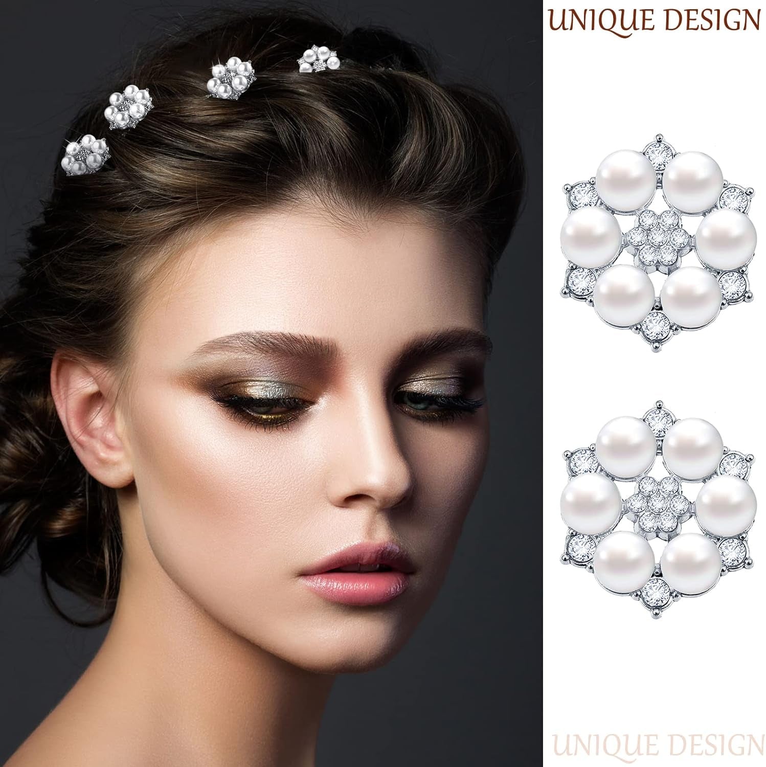 66 Pieces Craft Pearl Crystal Rhinestone Buttons Flower Faux Pearl Bouquet Embellishments for Crafting Flat Back Decorative Button DIY Jewelry Making Supplies Wedding Bouquet Jewelry (Silver)