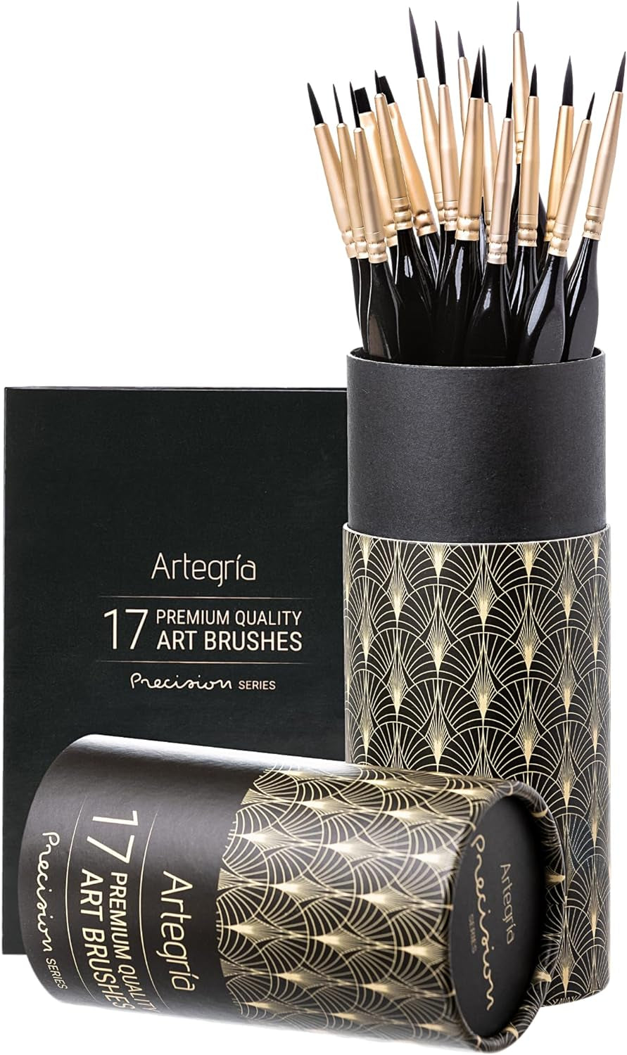 Detail Paint Brush Set - 17 Miniature Paint Brushes with Fine Tips and Ergonomic Handles for Small Scale Models, Figurines, Paint by Numbers for Adults - Acrylic Watercolor Oil