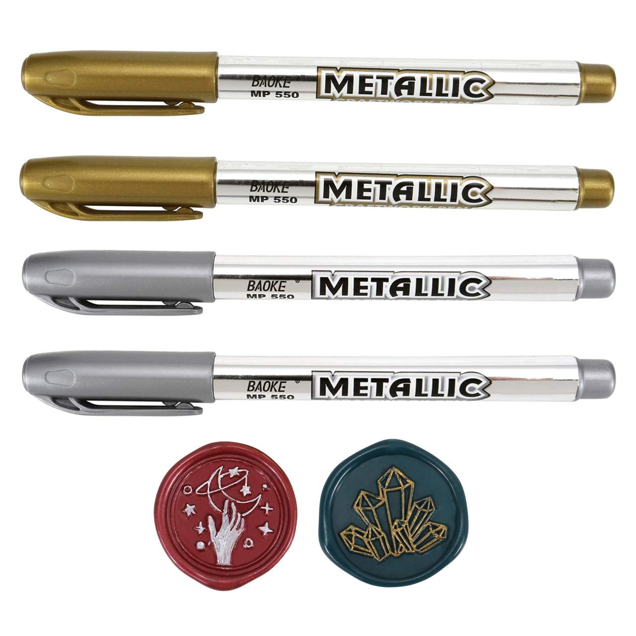 Wax Seal Pen Kit,  4 Pieces Metallic Pen for Decorating Sealing Stamp Wedding Invation Seals